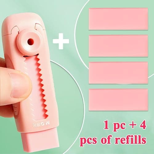 M&G 4+1 Pack Rubber Pink Erasers Sliding Retractable Eraser, Soft Cute Erasers Push Pull Large Pencil Erasers with Plastic Sleeve 4 Refill Eraser for School Students Kids Office Home Supplies thumbnail 5