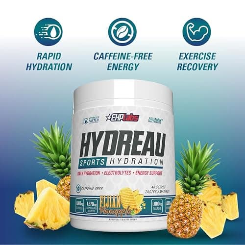 EHP Labs Hydreau Electrolytes Powder No Sugar - Hydration Powder for Endurance & Energy - for Men & Women - Sugar Free Electrolytes - (40 Serves, Fijian Pineapple) thumbnail 5