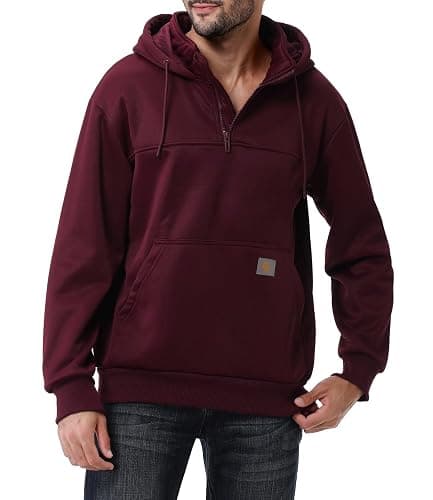 Men's Fashion Hoodies Sweatshirts Loose Fit Heavyweight Quarter-Zip Sweatshirt Fleece-Lined Pullover thumbnail 3