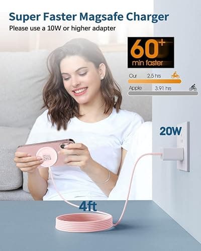 Wtuhu Magnetic Wireless Charger Fast Mag-Safe Charger for 16 Pro Max/16 Pro/16/16 Plus/15/14/13/12 Series AirPods 3/2/Pro/Pro 2 LED Magnet Charging Pad with Dual Charging Ports Pink thumbnail 6