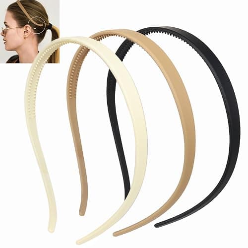 KOVOLITU 3 Pcs Flex No Pressure Headbands for Women Glasses Wearers Comfortable Hairbands Thin Plastic Headbands with Teeth(White,khaki,Black) - Image 1