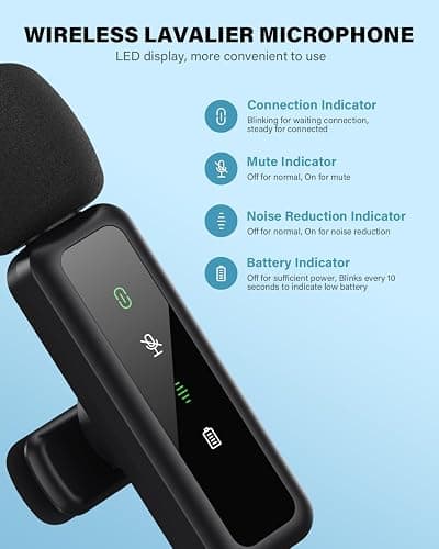 Mini Wireless Lavalier Microphone for iPhone, iPad, Android, 2-Pack Mini Mic with Windscreens & Pop Filters, Noise Reduction, Auto Pairing, Mute & Reverb for Vlogging, Recording, Live Streaming thumbnail 8