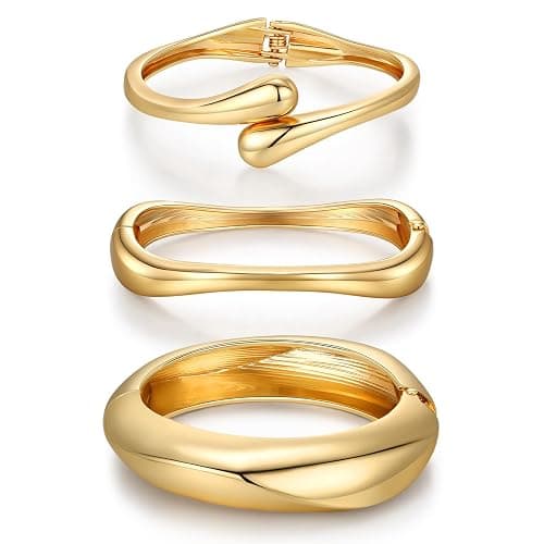 Chunky Gold Bangle Bracelets for Women Trendy 14K Gold Plated Cuff Bracelets Stack, Dainty Gold Bracelet Sets Non Tarnish Fashion Jewelry Gift - Image 1
