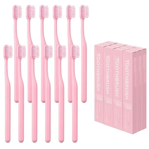 FoldTier 12 Pcs Pink Toothbrush Extra Soft Toothbrush Intensive Clean Tooth Brush for Adult Deep Clean Tooth Brush Individually Wrapped Gentle Bristle for Home Hotel Travel(Classic,Pink) - Image 1