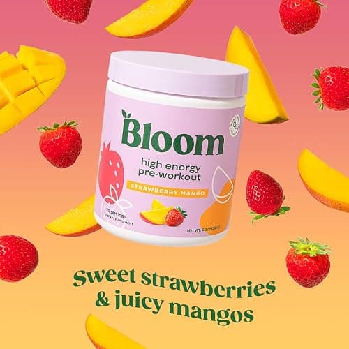 Bloom Nutrition High Energy Pre Workout with Beta Alanine, Ginseng and L Tyrosine for Amino Energy, Natural Caffeine Powder from Green Tea Extract, Keto, Sugar Free Drink Mix, Strawberry Mango thumbnail 2