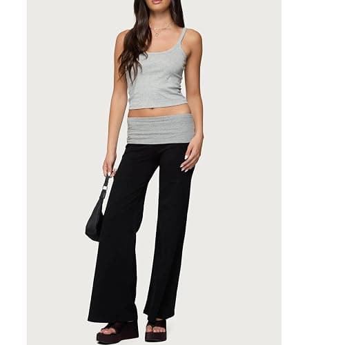 Keliholiyu Flare Legging Women Y2K Fold Over Low Rise Baggy Yoga Lounge Pants Wide Leg Foldover Bell Bottoms Priscilla Pants thumbnail 2