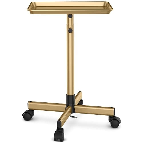 TASALON Premium Salon Tray on Wheels, Aluminum Salon Rolling Tray Trolley for Salon Essentials, Adjustable Height Provides Ample Storage for Hairstylist Tray, Tattoo Tray and Clinic Tray Use - Gloden - Image 1