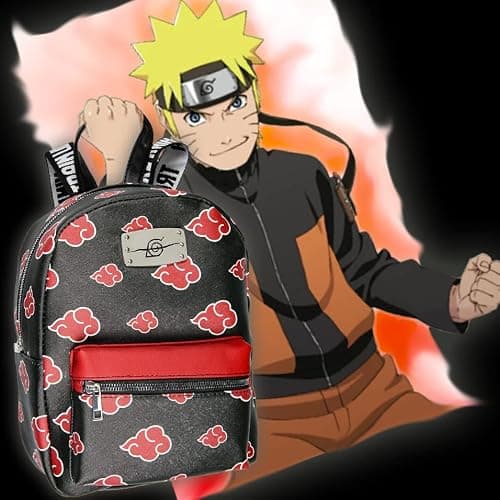 Bioworld Naruto Akatsuki Sasuke Red Cloud Anti Leaf Faux Saffiano Leather Mini Backpack Bag thumbnail 5