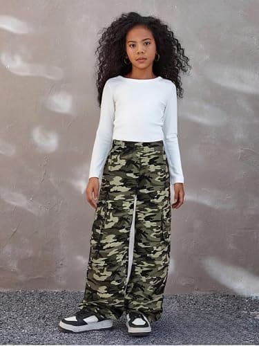 Azmxynol Girls Clothes 2 Piece Outfit Ribbed T-Shirt Top + Cargo Pants, Girls Fall Clothing Set, Sizes 5-16 Years thumbnail 3