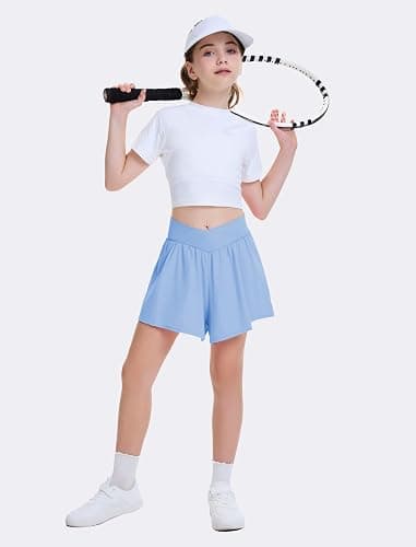 FireSwan Girls Butterfly Shorts Crossover Athletic Shorts with Pockets 2 in 1 Flowy Running Skorts for Teen, Girls, Youth thumbnail 2