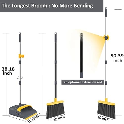 kelamayi Upgrade Broom and Dustpan Set, Broom with Dustpan Combo Set, Self-Cleaning with Dustpan Teeth, Indoor&Outdoor Sweeping, Stand Up Broom and Dustpan (Gray&Yellow) thumbnail 3