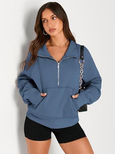 AUTOMET Womens Sweatshirts Half Zip Cropped Pullover Fleece Quarter Zipper Hoodies 2025 Fall Fashion Outfits Clothes thumbnail 3