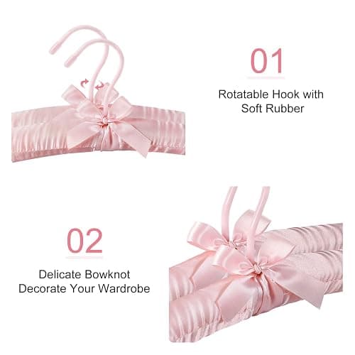 TOPIA HANGER Satin Padded Hangers for Women Clothing 17-inch 10 Pack Pink | Thick Foam Padded No Shoulder Bump, 360° Swivel Hook, Non-Slip Cushioned Hangers for Sweaters, Silk Dress, Wedding Dress thumbnail 4