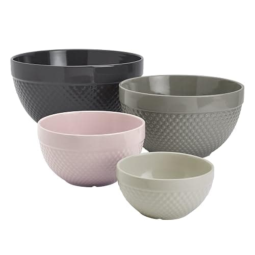 TTU Tabletops Gallery Hobnail Style 4 Piece Timeless Grey Stoneware Nesting Mixing Bowl Set for Baking and Cooking thumbnail 9