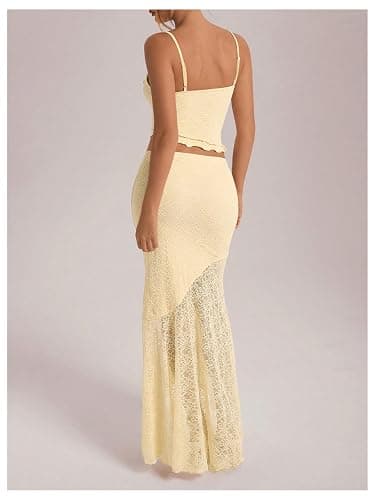 PRSFPN Women's 2 Piece Outfits Ruffled Cami Crop Top & Flowy Maxi Skirt Boho Chic Sets thumbnail 4