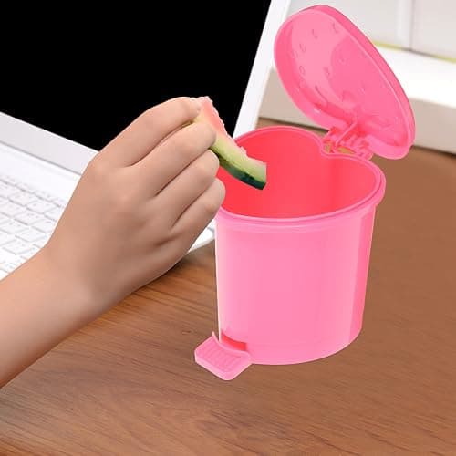 NUOBESTY Mini Strawberry Desktop Trash can with Lid 4.13X3.54In Cute Pink Trash Bin for Home Office Desk Paper Waste Storage Container thumbnail 4