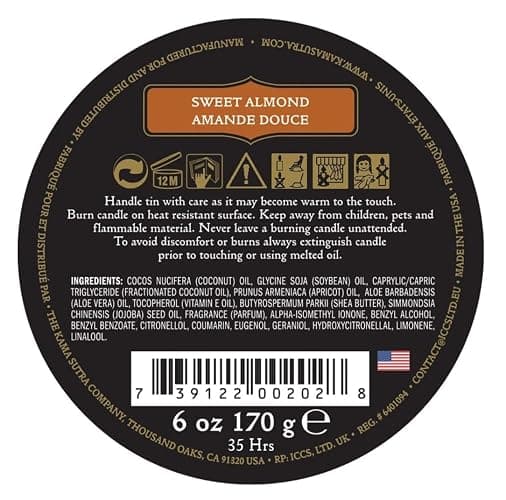 KAMA SUTRA Ignite Massage Candle - Coconut Oil and Soy Based - Sweet Almond, 6 oz/170 g Sore Muscle Massage Oil - Moisturizing - Natural Therapy Oil - Warming, Relaxing, Sensual Massage thumbnail 2