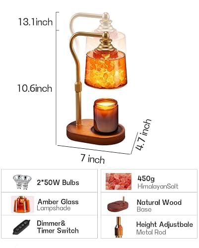 ZAXLZMHSD 3-in-1 Candle Warmer Lamp with Timer Dimmable, Himalayan Salt Lamp & Passive Diffuser, Gifts for Women, House Warming Gifts, Wax Melt Warmer for Jar Candles thumbnail 6