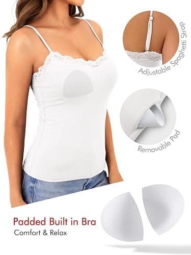 GKBK Womens Built in Bra Lace Tank Tops Going Out Double Lined Cami Shirt | Cloud-like Comfort, Padded, Square Neck, Y2K, Sexy Camisole thumbnail 3