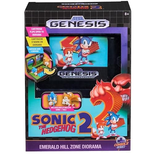 Console Heroes Sonic The Hedgehog 2 Collectible Diorama Playset – Mini Sonic & Tails Figures with Emerald Hill Zone Scene – Retro SEGA Genesis Cartridge thumbnail 4