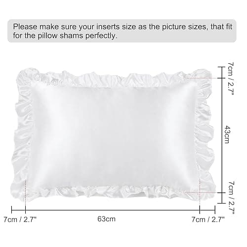 PiccoCasa Kissenbezug Satin Pillowcase 2er Set Kopfkissenbezüge mit rüschen kuschelig Hotelverschluss als Dekokissenbezug für Wohnzimmer Schlafzimmer Sofa Deko Weiß 40x60cm thumbnail 3