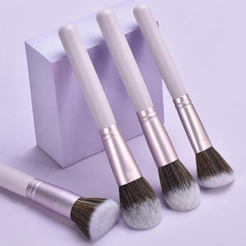 YJ-Anyue 10-Piece purple Wooden Makeup Brushes Set, Professional Foundation Concealer Contour Eyeshadow Kabuki Brushes, Premium Synthetic Bristles for Liquid Powder Cream thumbnail 5