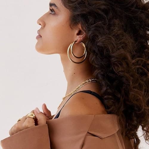 Thick Gold Hoop Earrings Lightweight Howllow Tube Hoops Chunky Gold for Women Hypoallergenic Big Earring 25mm 30mm 40mm 50mm thumbnail 2