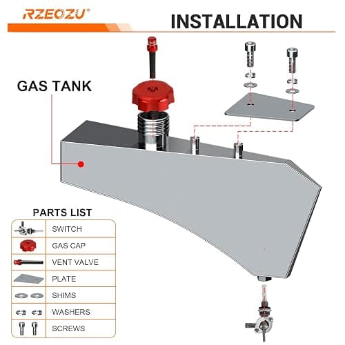 RZEOZU Mini Bike Gas Fuel Tank Kit Replacement for Mega Moto MMB80 MMB105 Monster Moto 80cc Parts Coleman RB100 RT100 Oryxearth 105cc Minibike Assembly Accessories Stainless Steel thumbnail 4