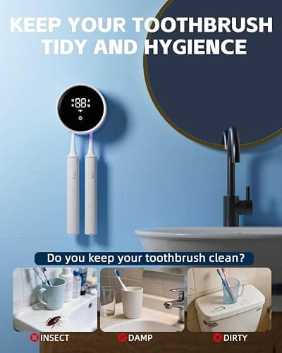 Toothbrush Holders for Bathroom, WONICO Toothbrush Sanitizer Holder, Tooth Brush Wall-Mounted Cleaner Organizer with Auto-Inductive Cover, Air Drying Fits Most Electric, Manual and Kids’ Toothbrushes thumbnail 5