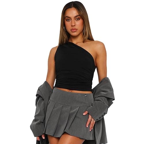 Kxydlww Canotta da Donna Sexy Senza Maniche Canottiere Estiva Maglietta Spalla Scoperta Gilet Y2K alla Moda Base di Tendenza Tank Top - Nero - M thumbnail 2