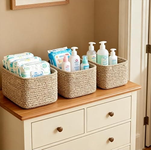 R RUNKA Small Cotton Rope Basket – Storage Bin for Organizing (10.6" x 6.7" x 6.7"), Bathroom Storage Basket for Shelf, Counter & Closet（Beige） - Image 1