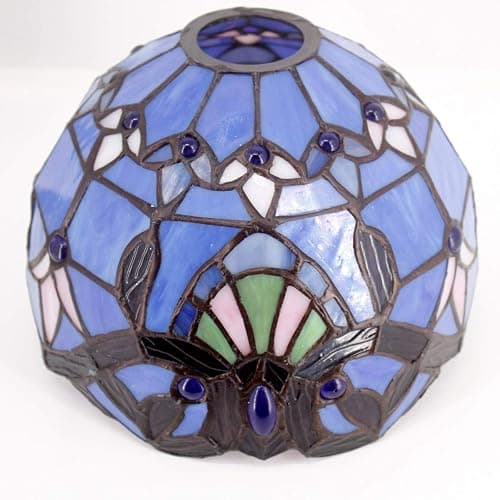 WERFACTORY Tiffany Table Lamp Blue Purple Stained Glass Baroque Style Reading Desk Light, Metal Leaf Base 8X10X21 Inches Decor Small Space Bedside Bedroom Home Office S003C Series thumbnail 6