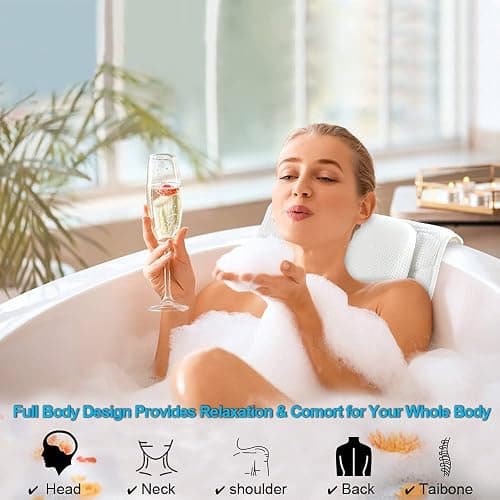 OMYSTYLE Full Body Bath Pillow, Bath Pillows for tub with Mesh Washing Bag & 21 Non-Slip Suction Cups, Spa Bathtub for Head Neck Shoulder and Back Support - 5D Air Mesh & Quick Drying thumbnail 5