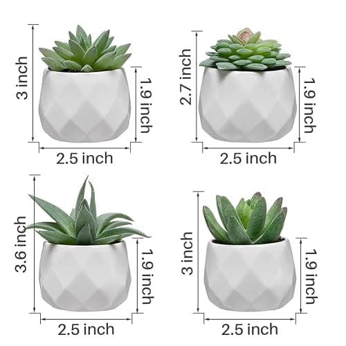 CADNLY Fake Succulent Plant Set - Artificial Plants for Women Desk - Realistic Faux Succulents in Ceramic Pots - Mini Green Decor for Bedroom Bathroom Office Shelf 4 Pack thumbnail 3