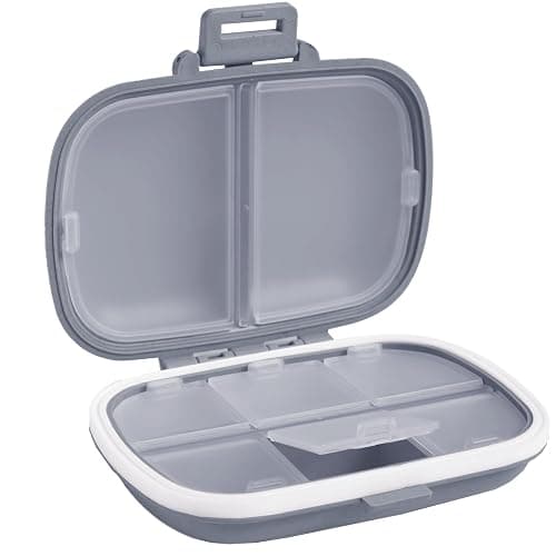 Holii Travel Pill Organizer, 8 Compartments Portable Pill Case, Daily Pill Box to Hold Vitamins, Small Pill Container for Pocket Purse Medicine Organizer(Gray) - Image 1