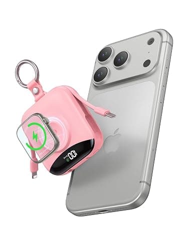 Portable Charger, 10000mAh 22.5W Fast Charging Power Bank with Built-in Cables, Travel Essentials Battery Pack with LED Display for iPhone, Portable iWatch Charger for 11/10/9/8/7/6/5/4/SE/Ultra Pink - Image 1
