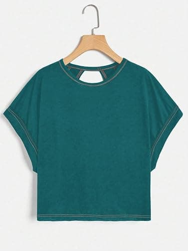 RoseSeek Women's 2 Packs Open Back Tops Crewneck Short Sleeve Backless Tee | Cut Out, Criss Cross, Summer Casual T Shirt thumbnail 5
