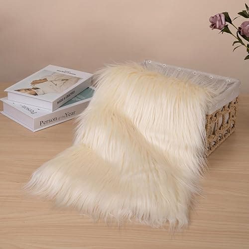 Qidkeo Ivory Faux Fur Fabric by The Yard for Crafts 18" X 61" Inch Wide Furry Fabric for Sewing, Costumes, Upholstery & Pillows Long Pile Faux Fur(Ivory,Half Yard) thumbnail 2