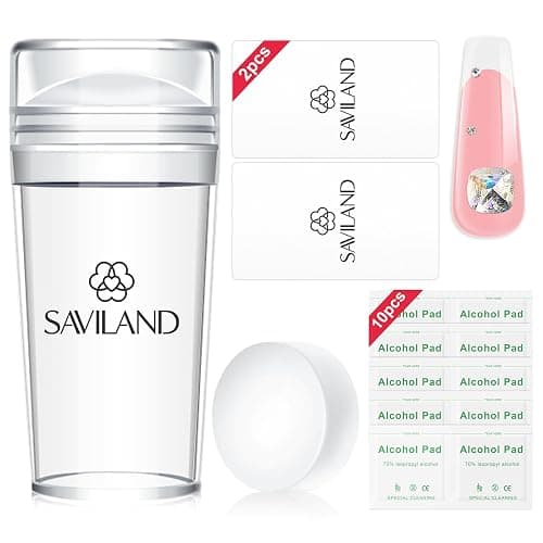 Saviland French Tip Stamp: 14PCS French Tip Tool with Replaceable Nail Stamp Head, Clear Silicone Nail Stamper with Scrapers for French Manicure Home DIY Nails Art Salon - Image 1