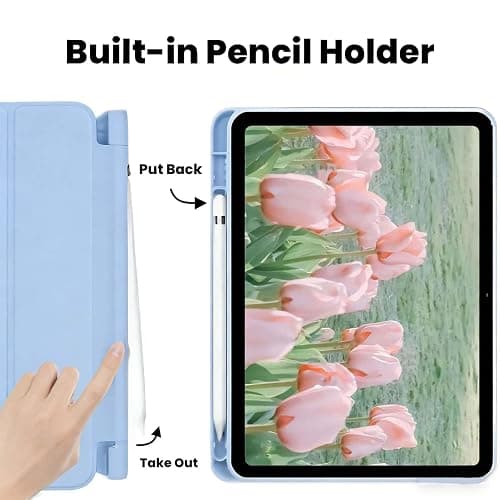 KFQDC for iPad A16 11 Inch 2025 /for iPad 10th Generation 10.9 Inch 2022 Cute iPad Case with Pencil Holder-[Auto Wake/Sleep], Trifold Stand Soft TPU Protective Cover, Blue Bows thumbnail 2