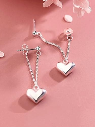 Heart Dangle Earrings for Women – Trendy Asymmetrical Drop Earrings in Gold, Silver or Rose Gold – Mismatched Statement Jewelry for Gifts & Parties thumbnail 3