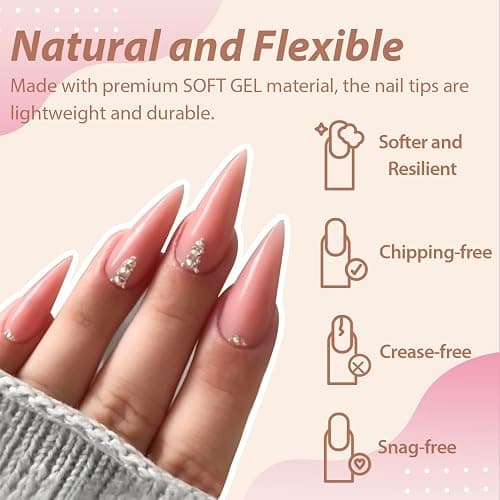 UNA GELLA Long Stiletto Gel Nail Tips Halloween Full Cover 504PCS Pre-shape Long Stiletto Almond Fake Clear Nails Tips No Need File Gel Tips No C Curve for Nail Extension DIY Art Salon 12 Sizes thumbnail 3