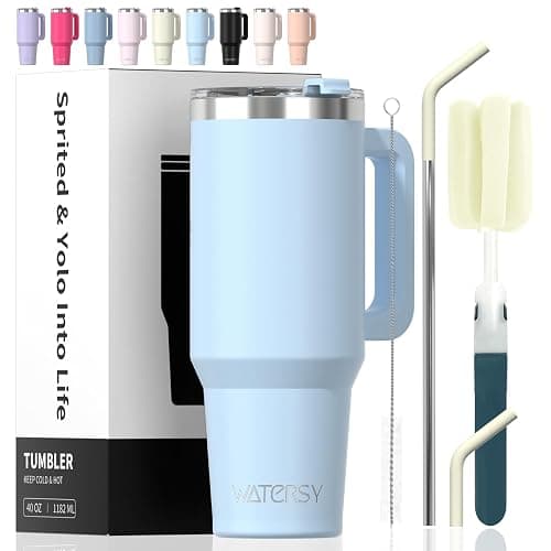 40 oz Tumbler with Handle,Tumbler with Lid and Straw,Double Wall Insulated Cup Stainless Steel Travel Mug(Cold for 34 Hours),Water Bottle for Iced Tea,Coffee,Cold Beverages(Blue) - Image 1