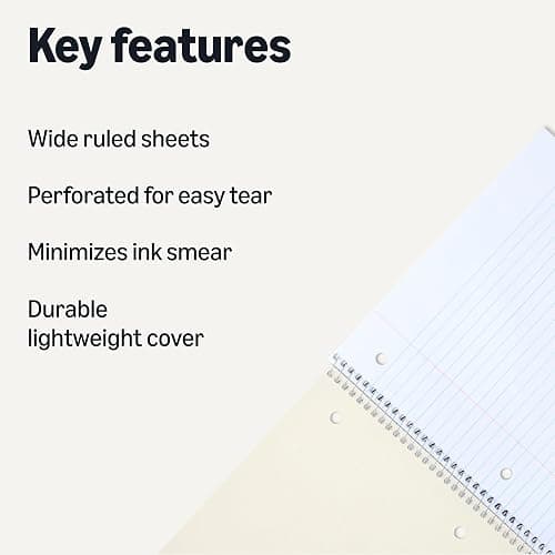 Amazon Basics Wide-Ruled Spiral Notebooks, 8" x 10-1/2", 70 Sheets, Black, 2-Pack thumbnail 2
