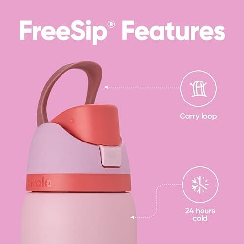 Owala FreeSip Insulated Stainless Steel Water Bottle with Straw for Sports and Travel, BPA-Free Sports Water Bottle, 32 oz, Pink, Angel Food Cake thumbnail 3