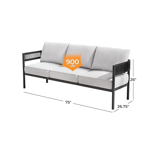 Gand Patio Outdoor 3-Seat Couch Sofa, Wicker Conversation Set with Thick Cushion for Porch, Garden, Yard, Beige thumbnail 3