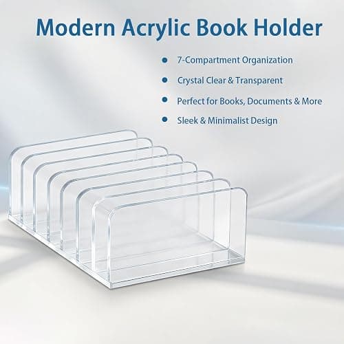 2Pcs Acrylic Notebook Organizer, 7 Slots Desktop Book Holder for Desk | Clear Acrylic Design Keeps Notebooks and Books Organized, Ideal for Office, Home, School and Workspace Storage thumbnail 5