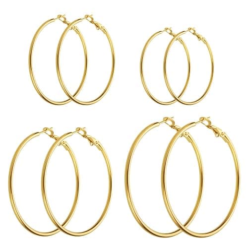 4 Pairs Gold Hoop Earrings for Women | 14K Gold Plated Hypoallergenic Small Large Earrings Set, Lightweight Stainless Steel Hoops - Image 1