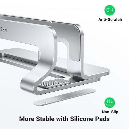 UGREEN Vertical Laptop Stand for Desk Adjustable Laptop Holder Dock Aluminum Desktop Stand, Compatible for MacBook Air Pro, Microsoft Surface(Silver) thumbnail 4