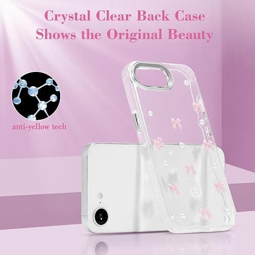 EYZUTAK Case for iPhone 17e/iPhone 16e, Bling Glitter 3D Bowknot Phone Case Cute Sparkly Crystal Clear Bow Aesthetic Design Cover Slim Soft Durable TPU Transparent Protective Cover for Women-Pink Bow thumbnail 5